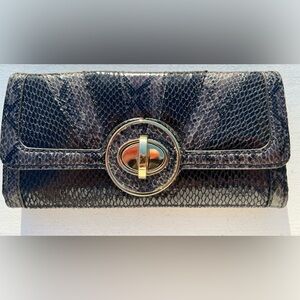 Vintage Y2K faux black brown snakeskin tri-fold Kate Landry wallet retro NWT